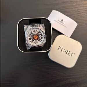 BUREI Men's Watch Analog Waterproof Rubber Strap (black and orange)